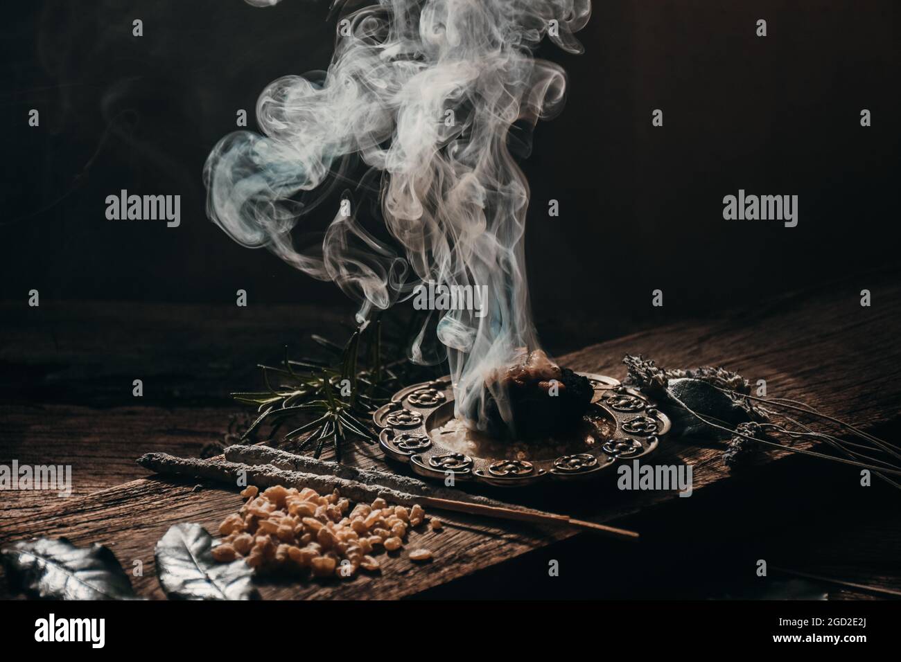 Charcoal burning with incense Stock Photo Alamy