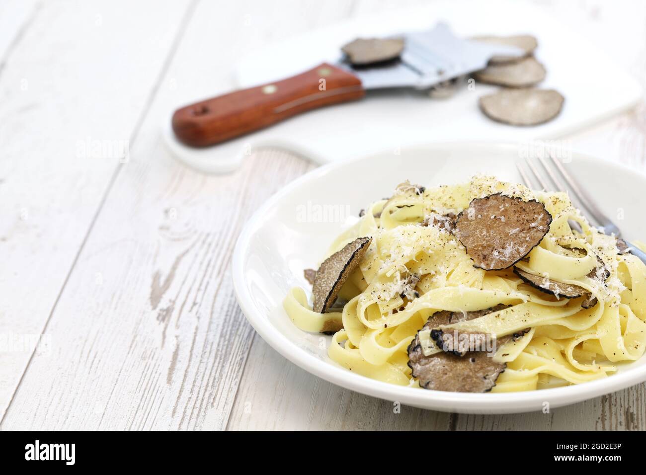 tagliatelle pasta with black truffle Stock Photo