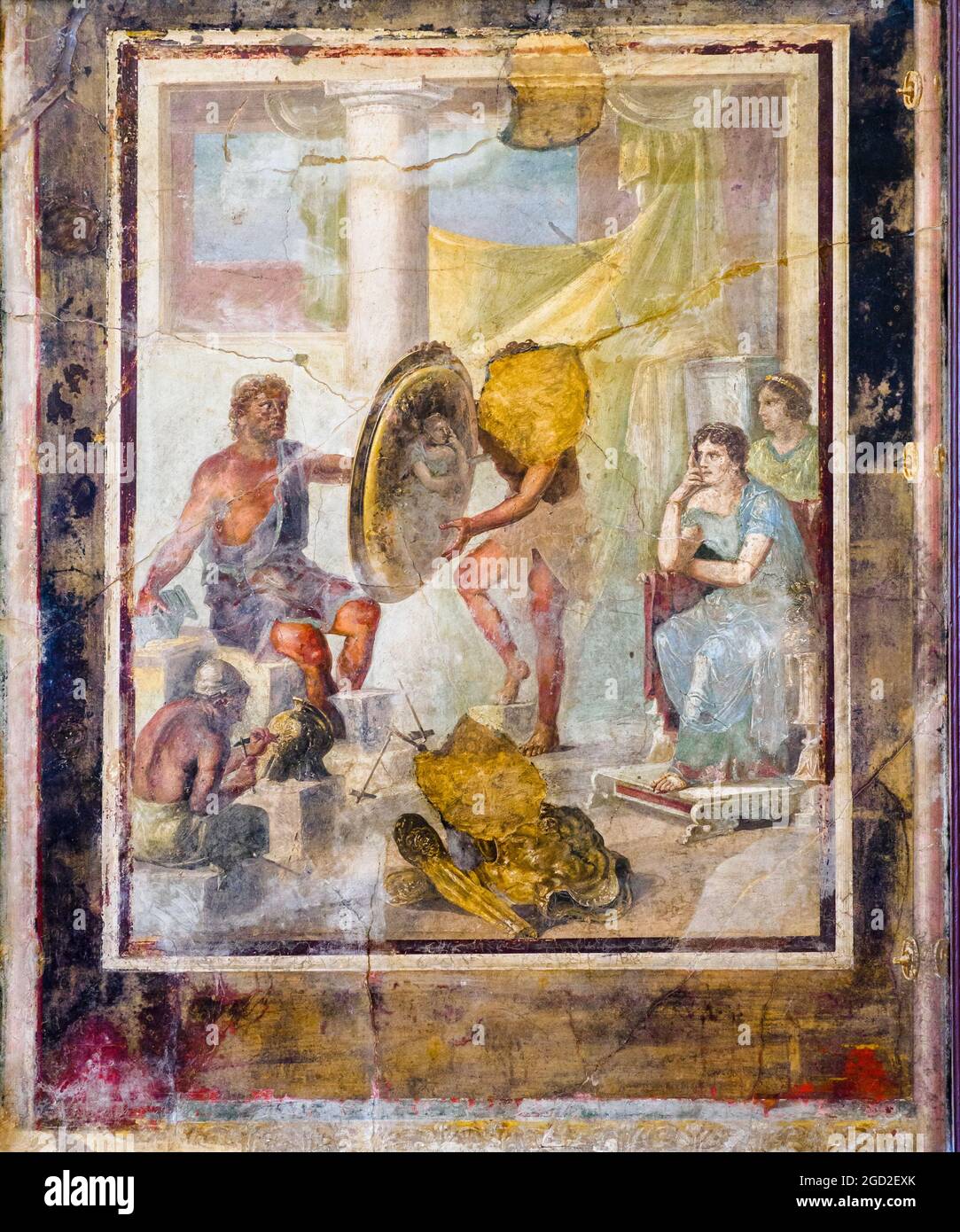Aeneas, wounded, is treated by the surgeon laspi, while Aphrodite rushes to assist her son who leans on young Ascanius fresco Pompeii, Casa si Sirico (House of Siricus) 45-79 AD Stock Photo
