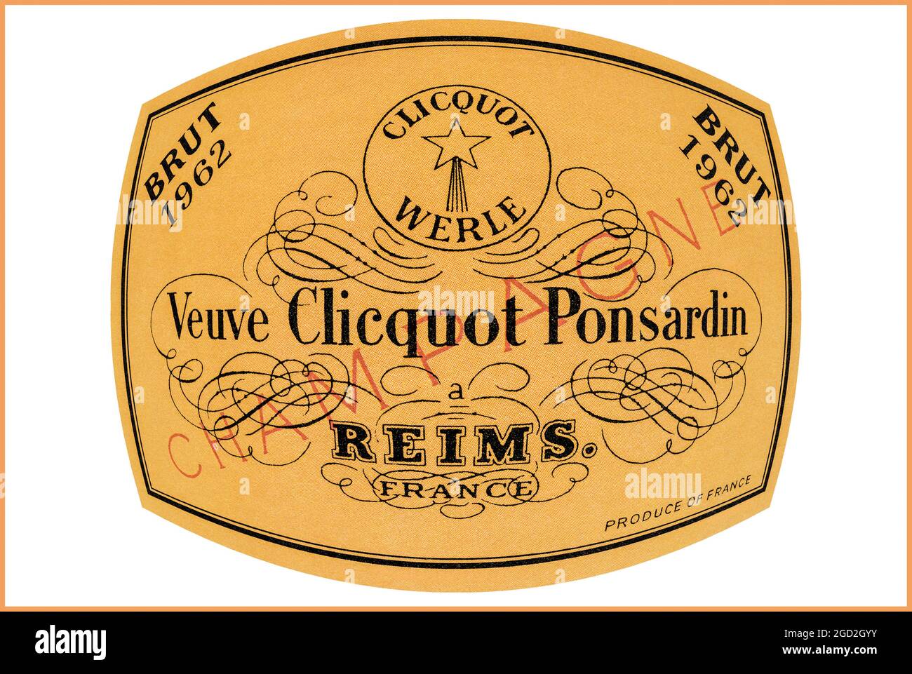 Veuve Clicquot Ponsardin Champagne label 1962 France Stock Photo