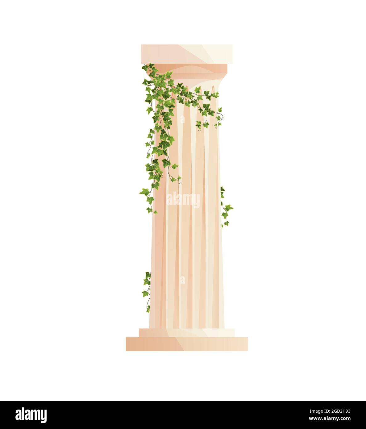 Ancient Greek column with ivy climbing branches. Roman pillar. Building design elements and