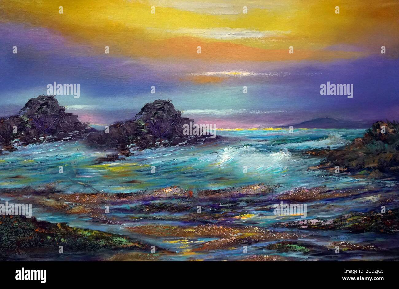 oil color painting art class , sea ,wave , coast , seascape , sea , Beach , wave , view , seashore , seaboard , bay Stock Photo