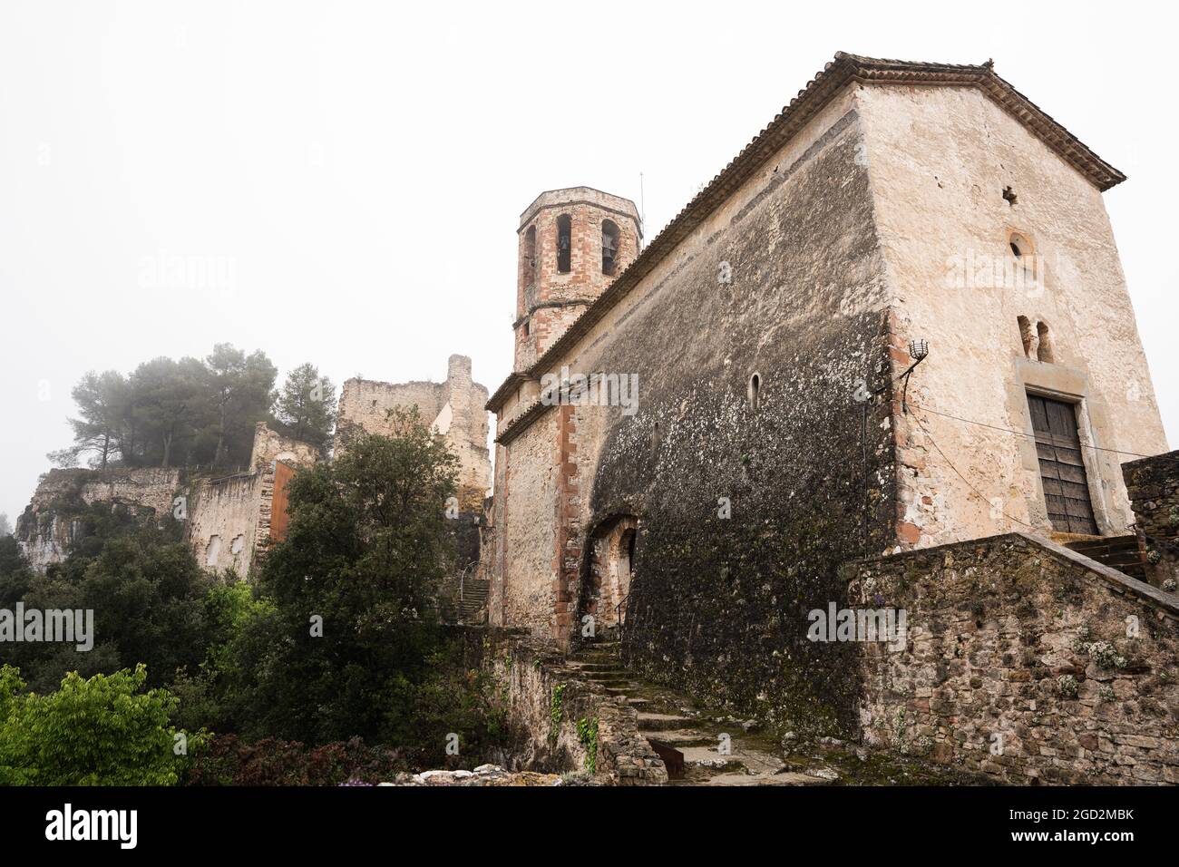 Low-angle shot of the Gelida Castle in Spain Stock Photo