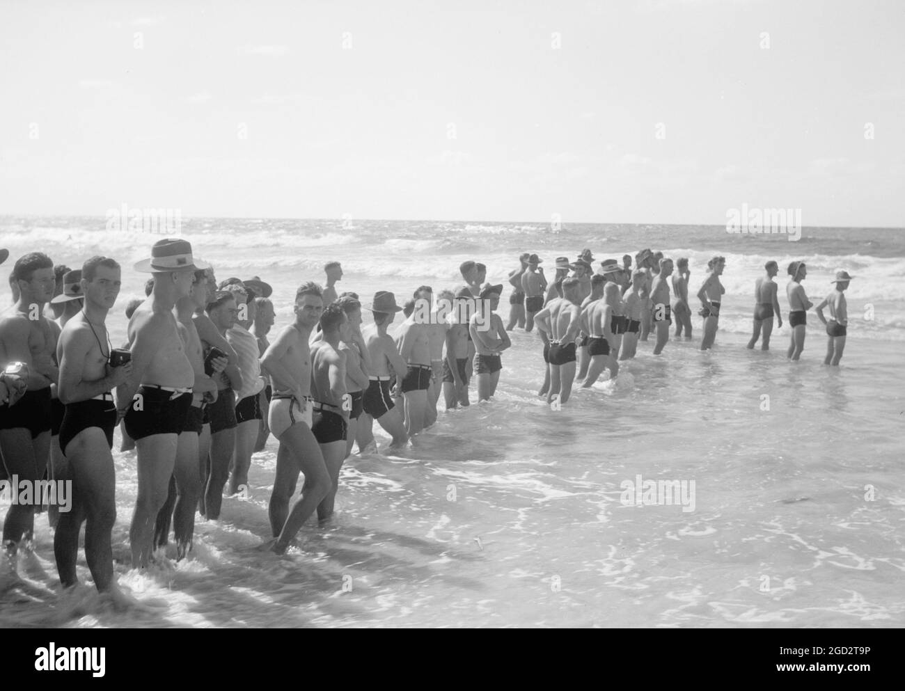 Australian Comforts Fund carnival, men in swim trunks, on Gaza Beach ca. between 1940 and 1946 Stock Photo