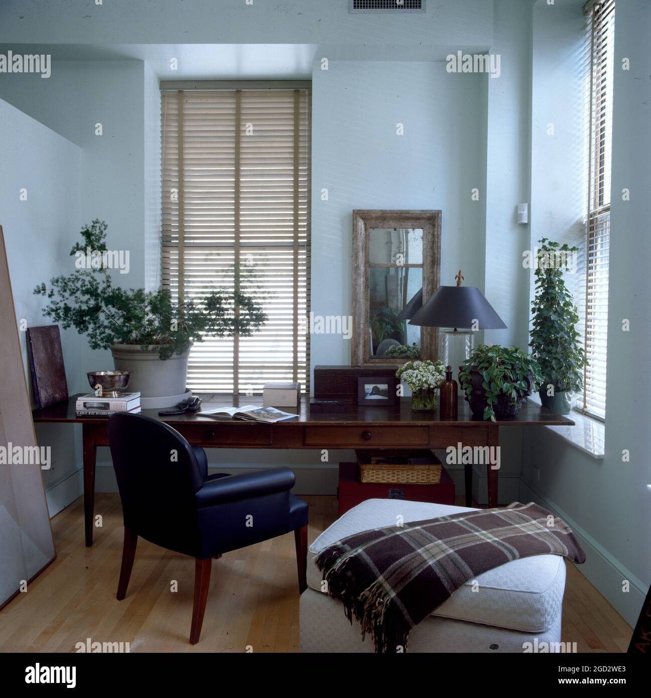 Grey painted designer livingroom in NYC Stock Photo