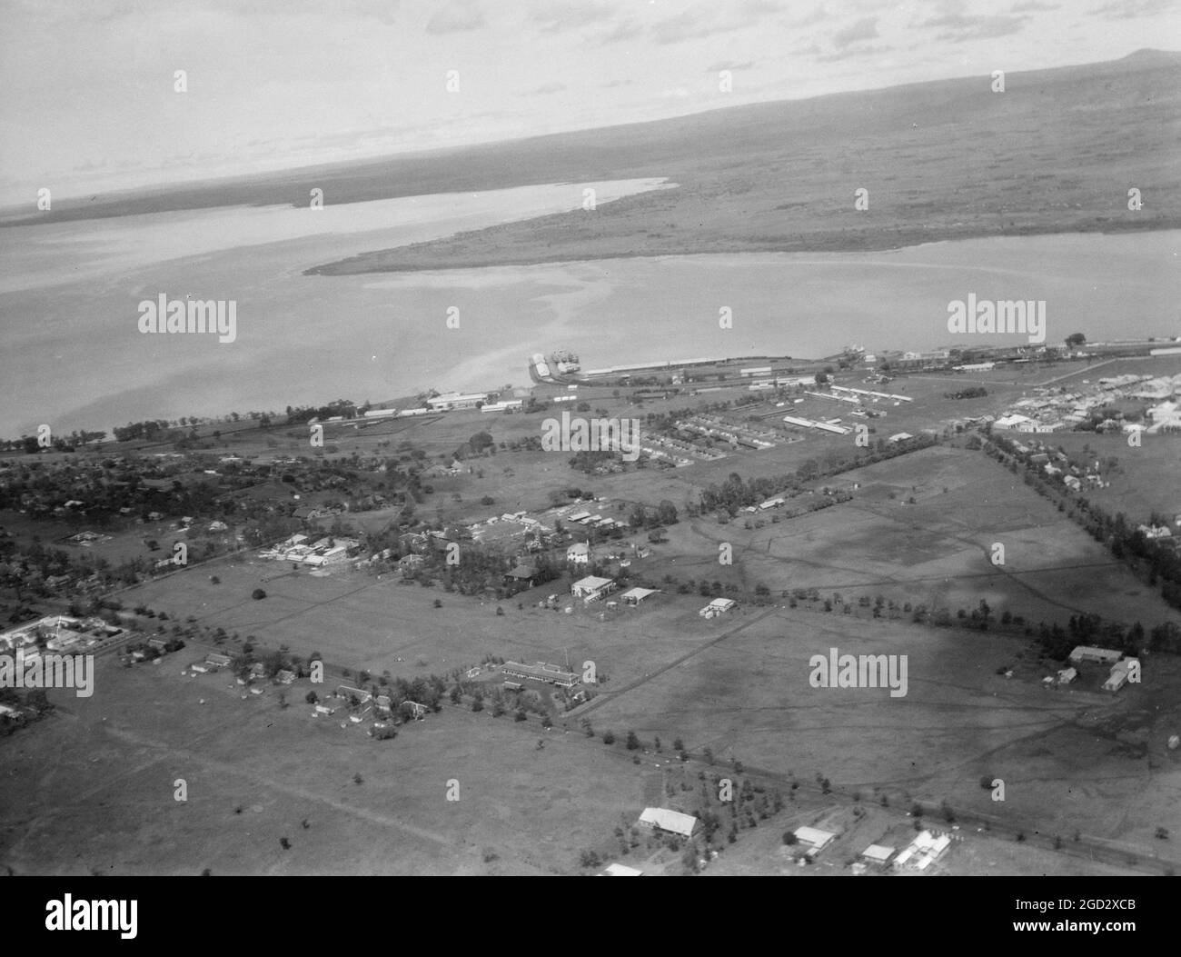 Aerial view of Kisumu, Kenya just before landing ca. 1936 Stock Photo