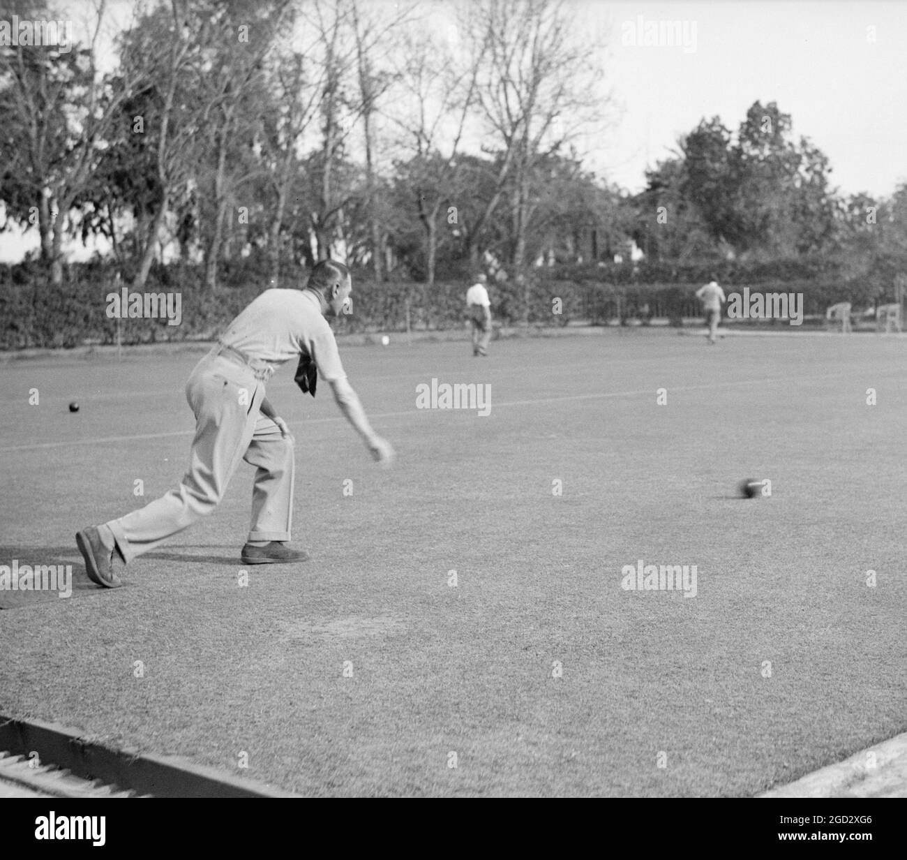 Gezira Gardens & Sports Club in Cairo Egypt, Men on the Bowling grounds ca. between 1934 and 1939 Stock Photo