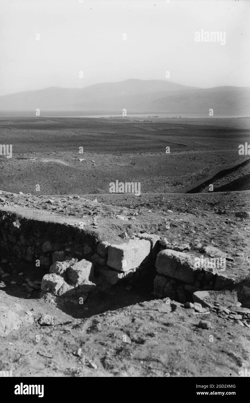 The Jordan Valley north of Lake Galilee. Lake Huleh from Hazor. ca