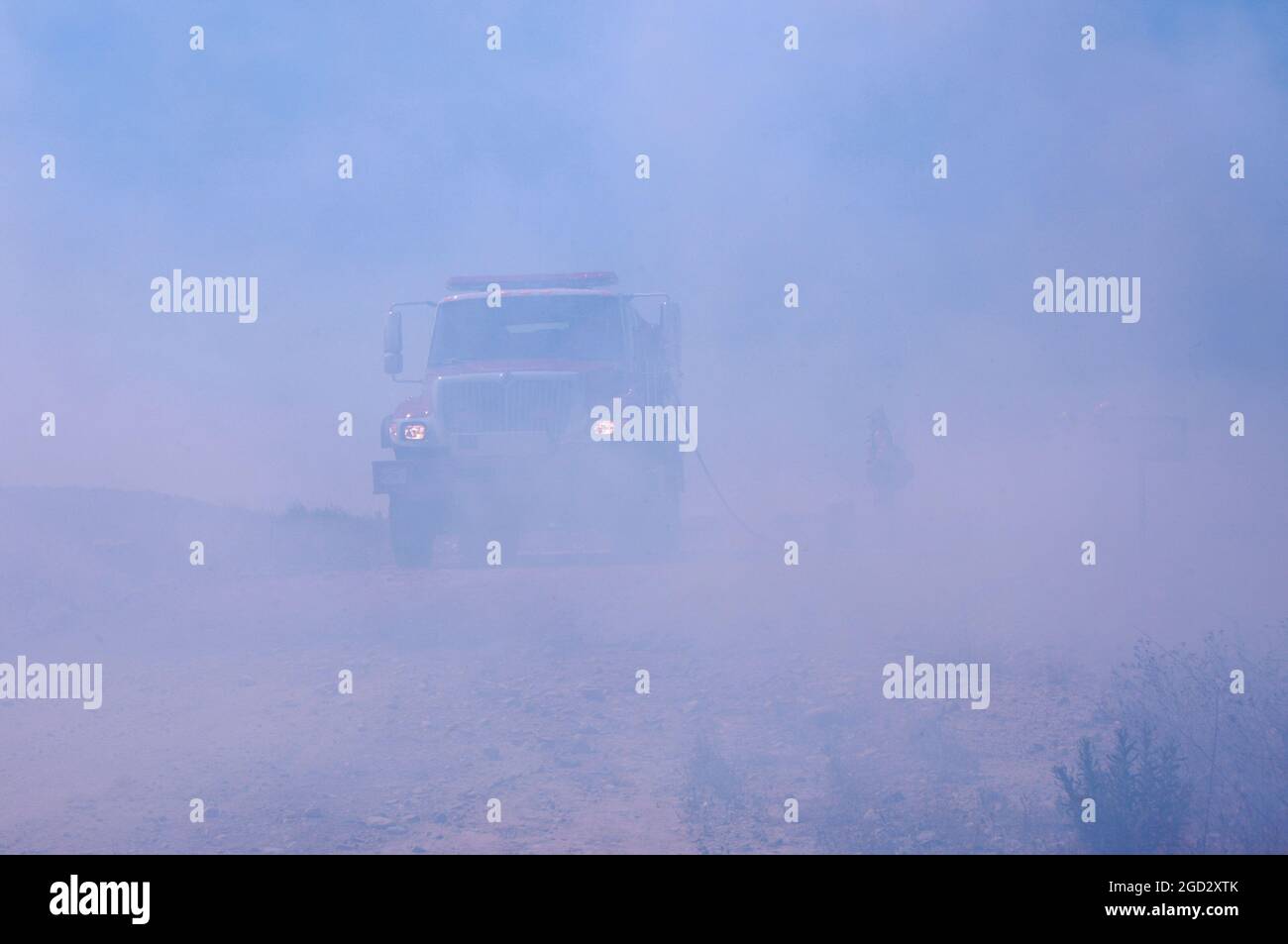 Miramar Fire Department Brush Rig in thick smoke Stock Photo