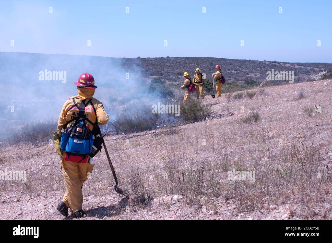 Miramar Fire Captain watches his crew and the fireground Stock Photo