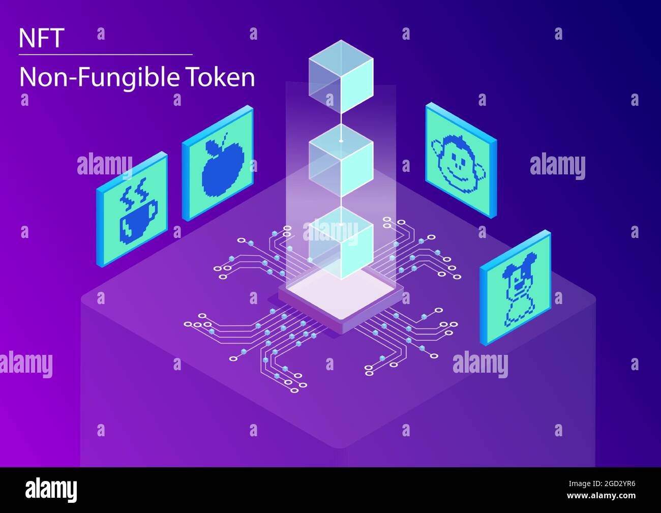 Nft Non Fungible Token Concept Infographic 3d Isometric Vector Illustration Of This Blockchain Technology To Sell And Purchase Digital Artwork Stock Vector Image Art Alamy