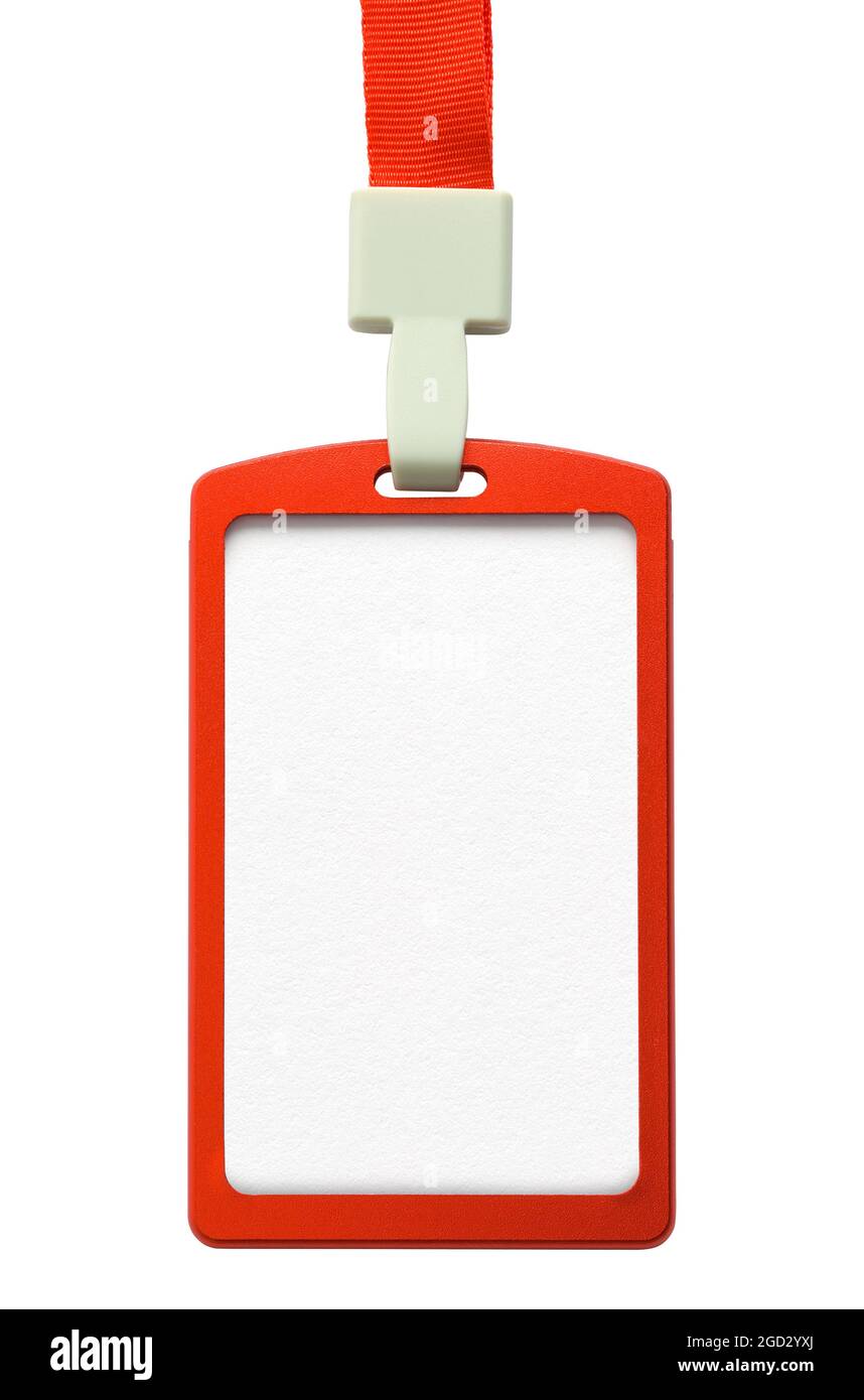 Hanging Red Lanyard Cut Out On White. Stock Photo