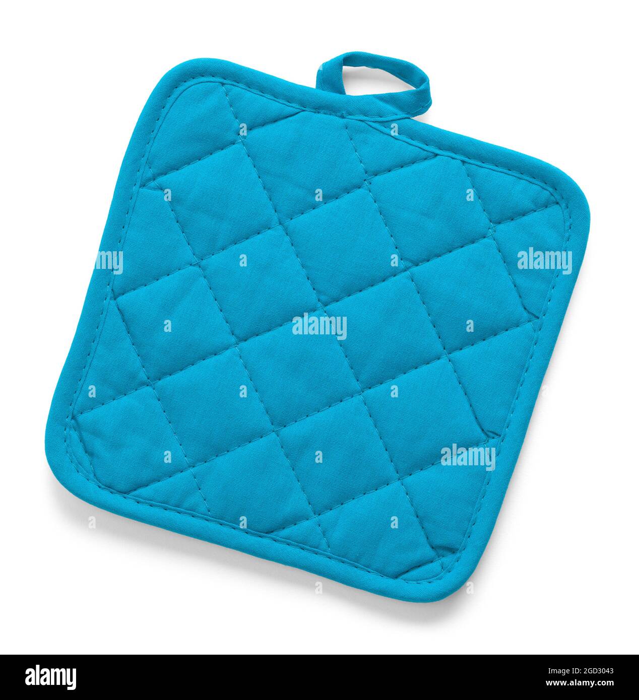 Blue Oven Pad Cut Out On White. Stock Photo