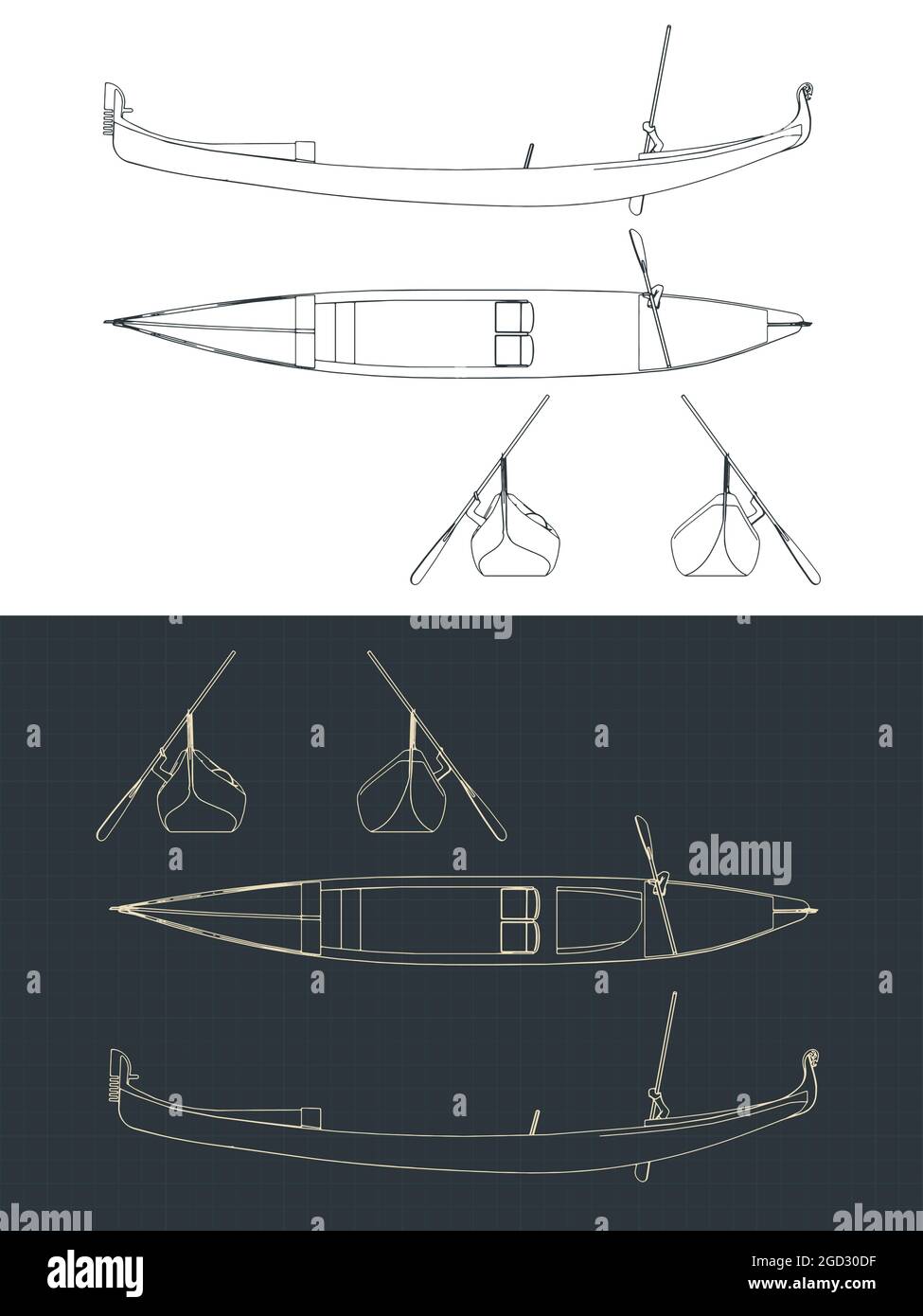 Stylized vector illustration of blueprints of gondola Stock Vector