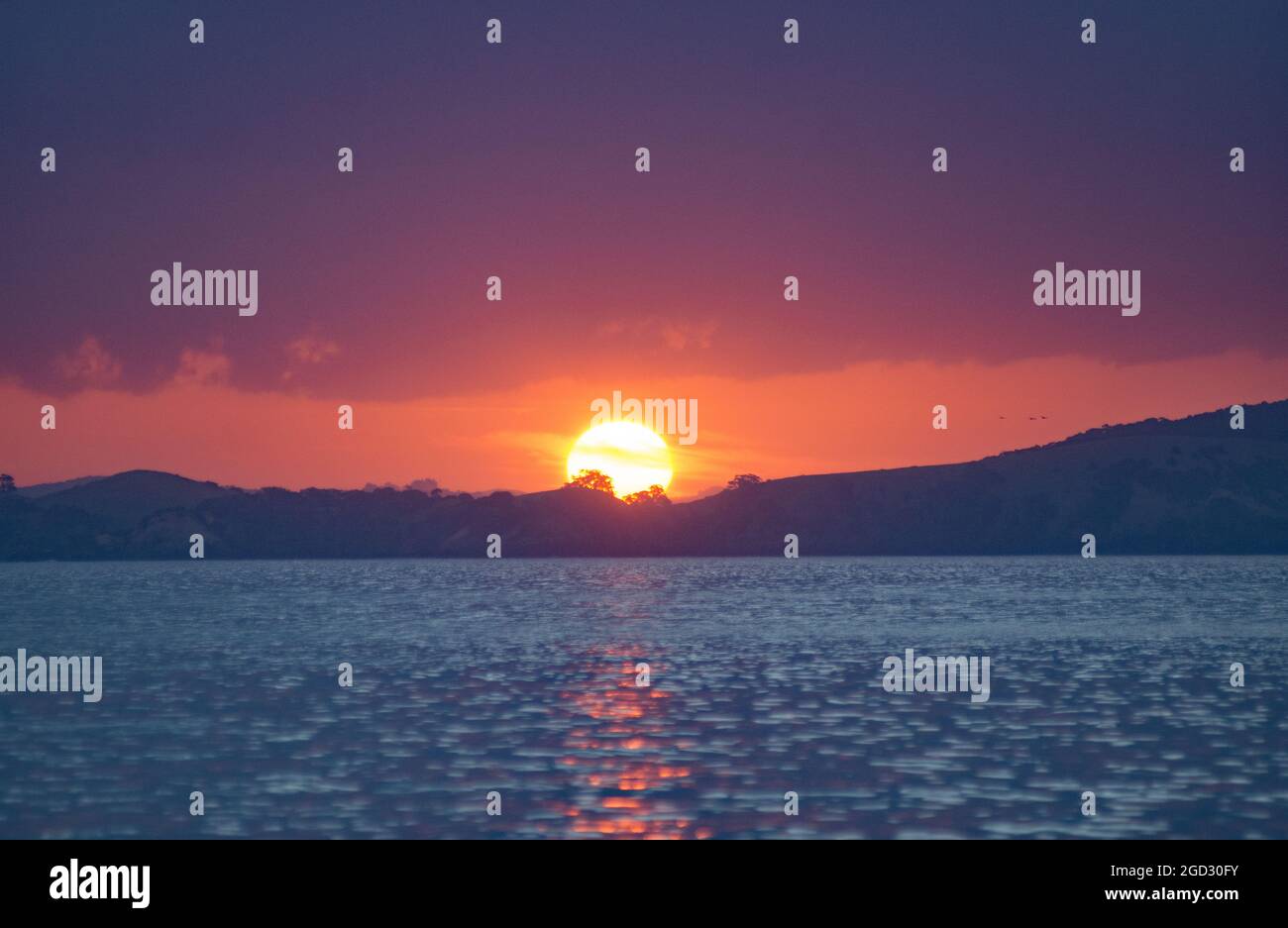 Sunset over Russel Bay of Islands New Zealand Stock Photo