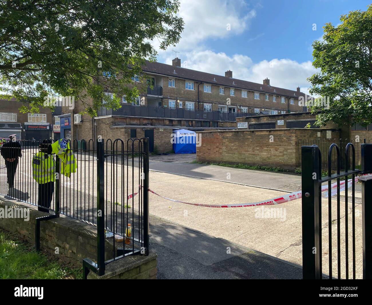 Chingford, UK, 11/08/21, Neighbours have told how  Jamie Markham came out of his flat to defend his daughterThe victim of Monday night's stabbing in Chingford was defending his daughter from a group of boys harassing her, neighbours have told My London. Stock Photo