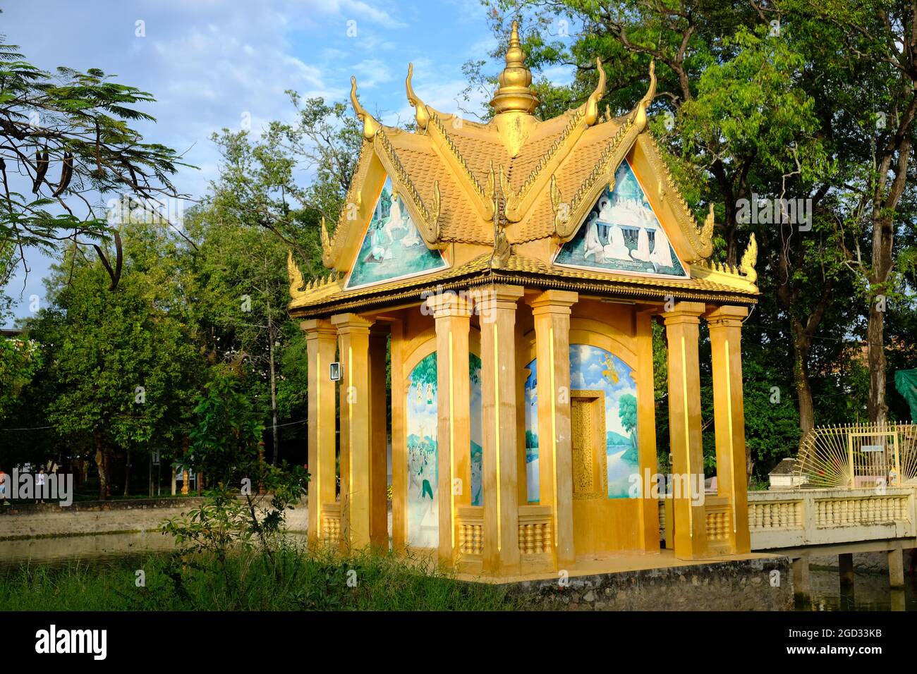 Cambodia Krong Siem Reap - Wat Damnak golden Sala - golden Pavilion Stock Photo