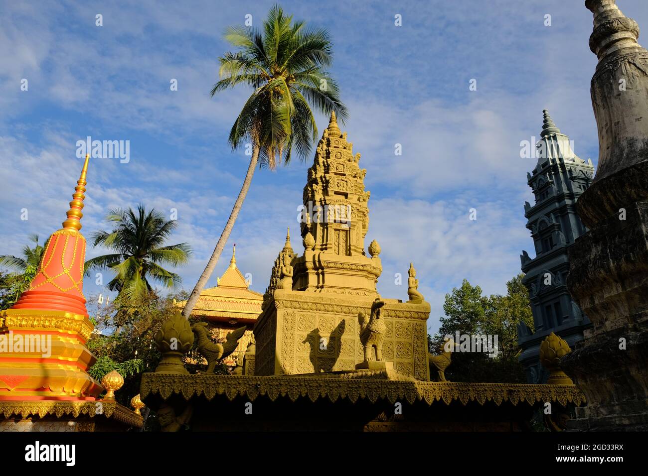 Cambodia Krong Siem Reap - Wat Damnak - group of Stupa towers Stock Photo