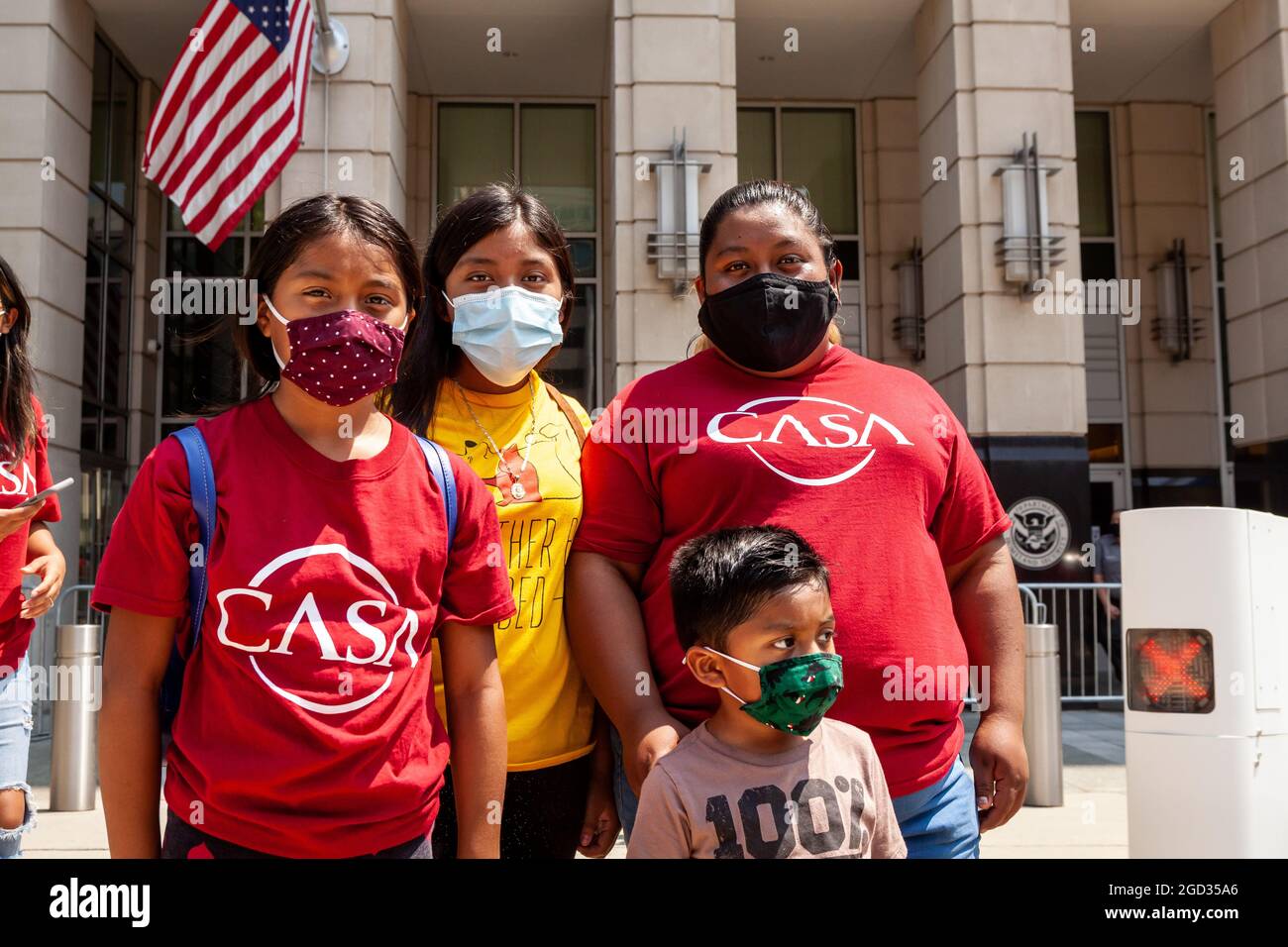 Washington, DC, USA, 10 August, 2021.  Pictured: The family of a man who has been detained by Immigration and Customs Enforcement (ICE) attends a rally demanding that ICE treat immigrants as people, not simply 'priority' or 'non-priority' categories.  Credit: Allison Bailey / Alamy Live News Stock Photo