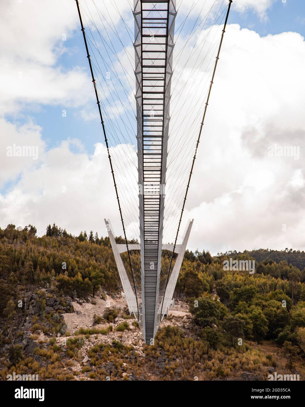 World longest pedestrian suspended bridge in Passadiços do Paiva in Arouca Stock Photo
