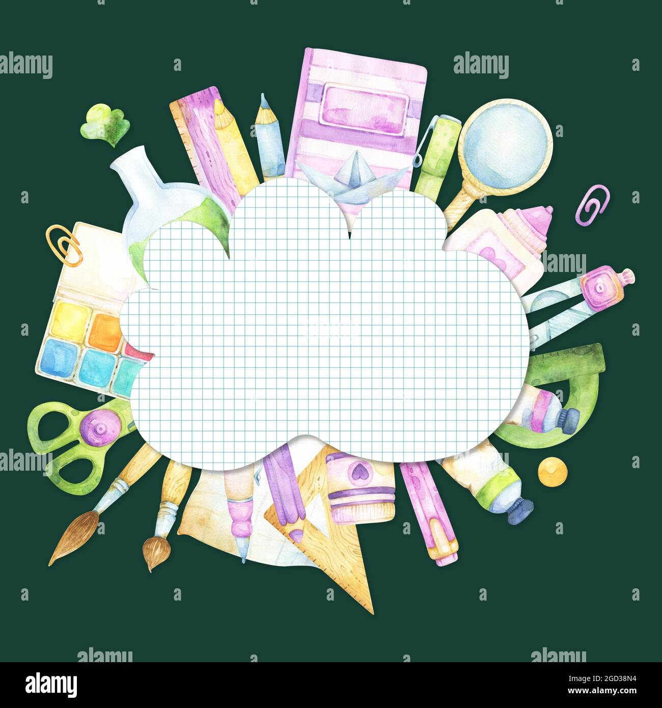 Back to school dark green chalk board background with an empty cloud ...
