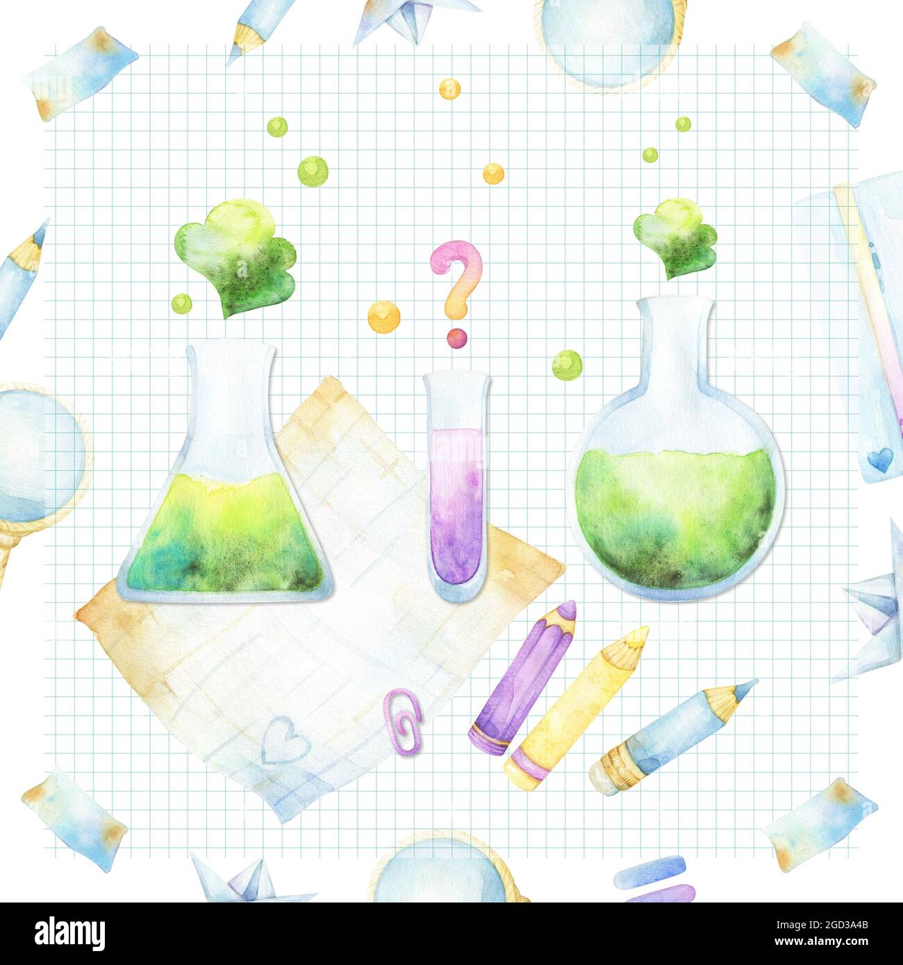 Set of laboratory or back to school chemistry class equipment glassware