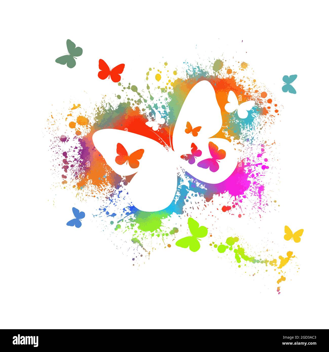 Abstraction multicolored butterflies. Multi-colored blots. Mixed media. Vector illustration Stock Vector