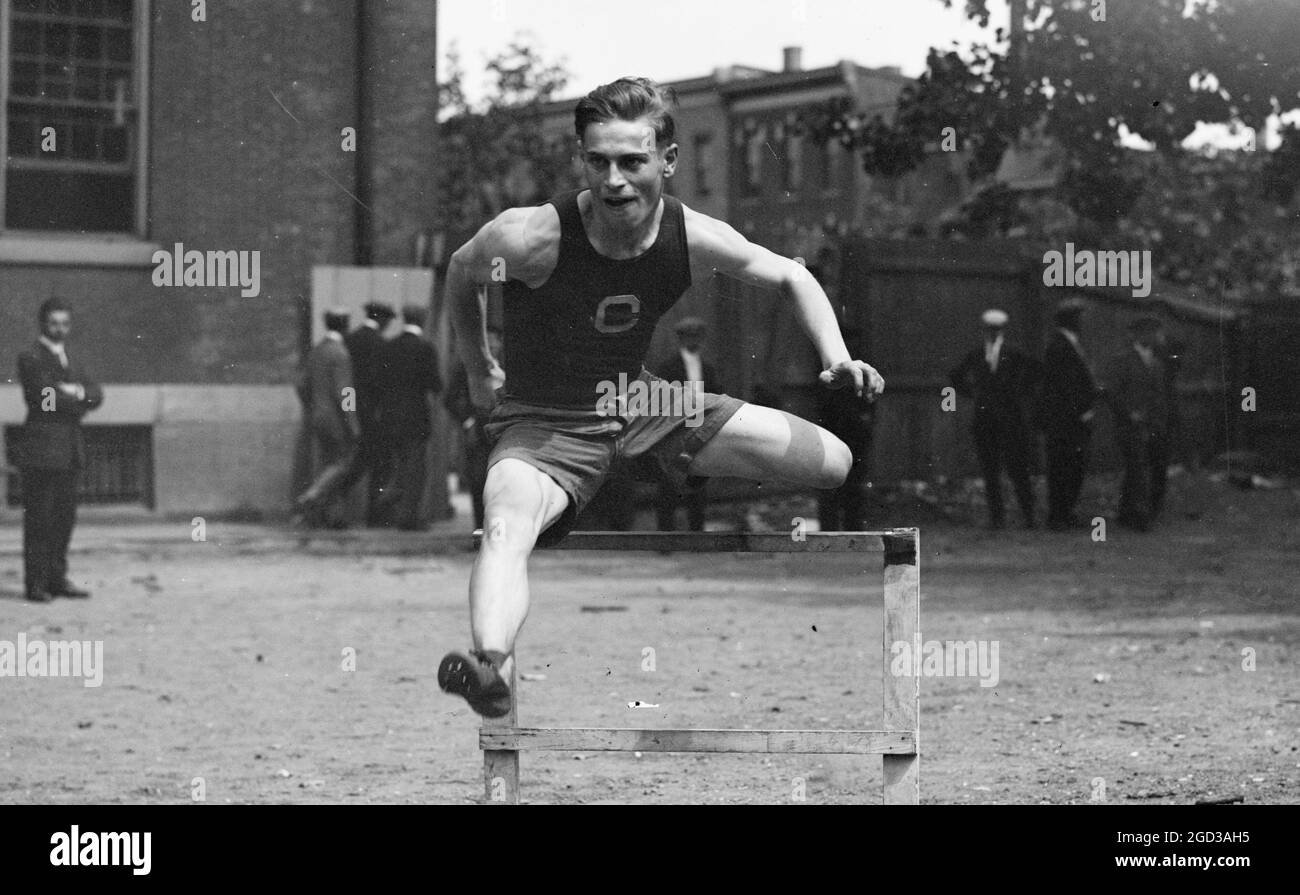 Early 20th century male hurdler ca. between 1909 and 1923 Stock Photo