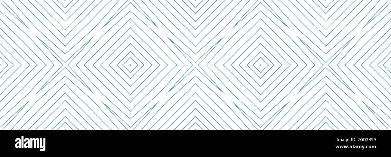 Arabesque hand drawn seamless border. Turquoise symmetrical kaleidoscope background. magnificent decorative design element for background. Oriental ar Stock Photo