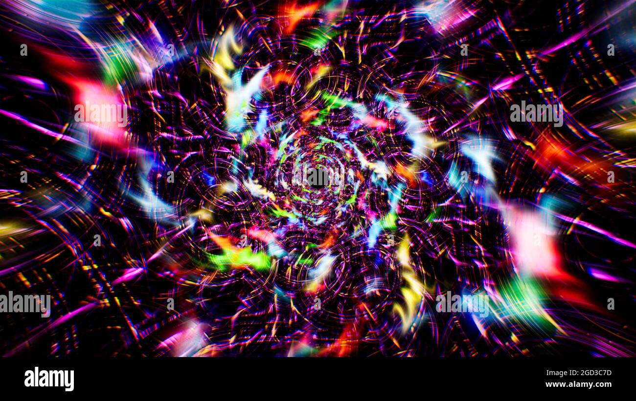 Abstract Multi Colored Hallucination Lines and Shapes Background Stock Photo