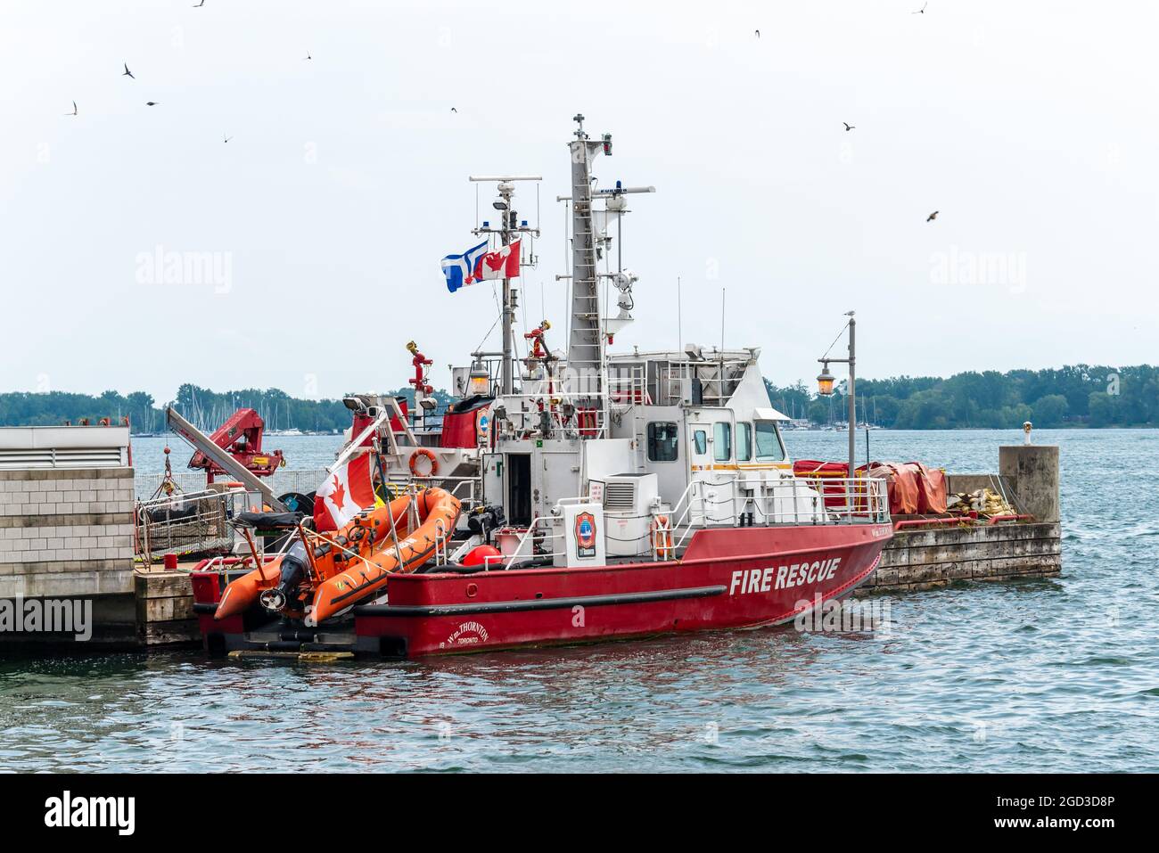 Firefighter ship named Wm. Thornton of the Emergency Service in Toronto city, Canada. The vehicle is moored in Lake Ontario in the city waterfront Stock Photo