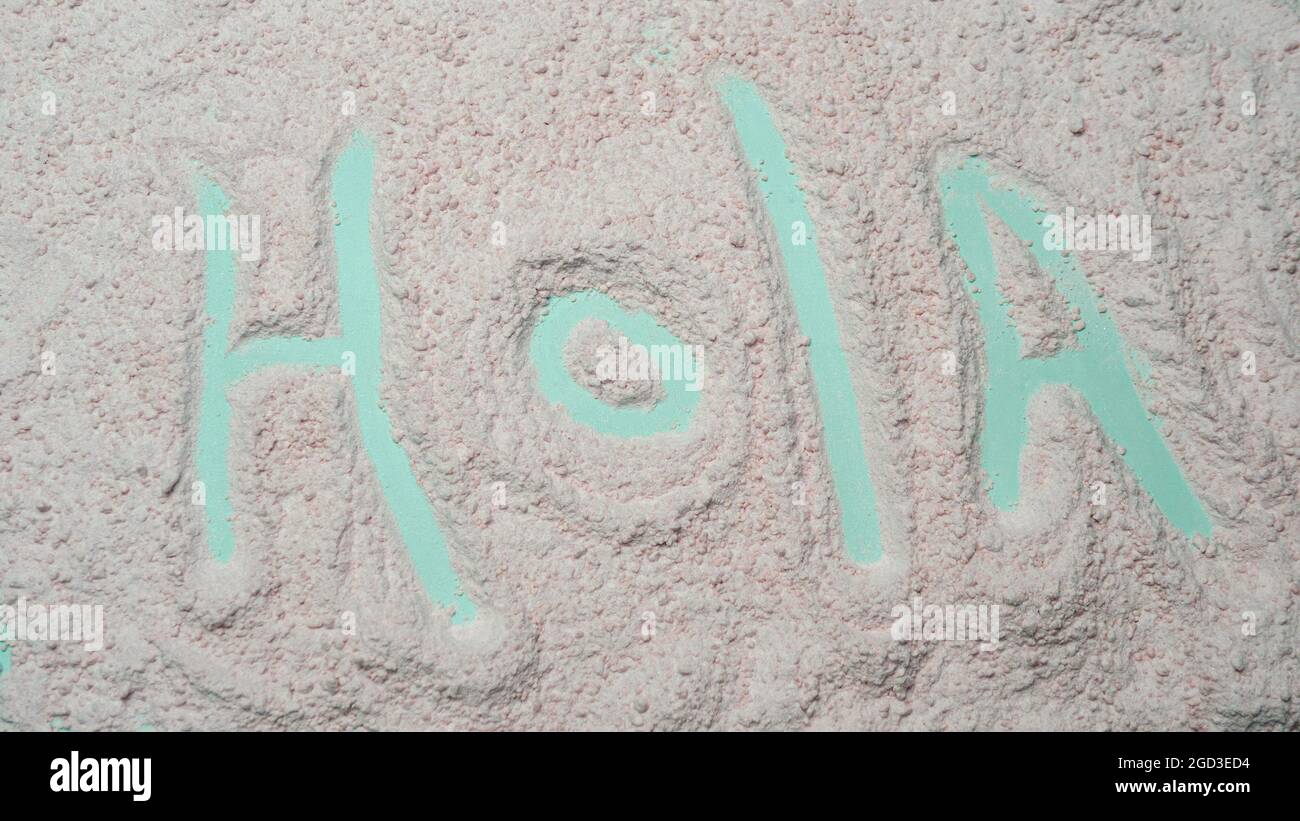 Hello Spanish, speak HOLA Spanish. Powder texture Stock Photo Alamy