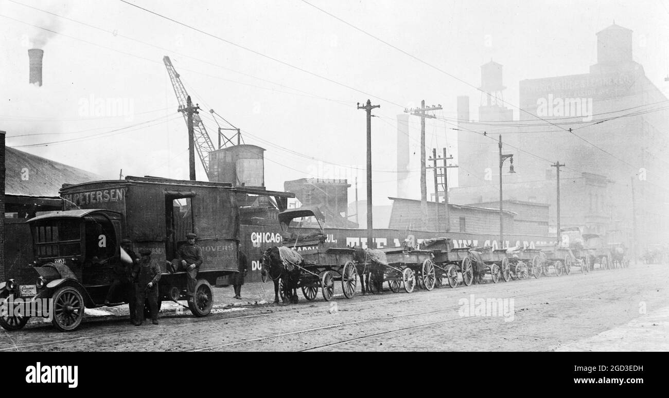 Coal wagons waiting in line 6 blocks long to get coal at one of the largest coal yards in