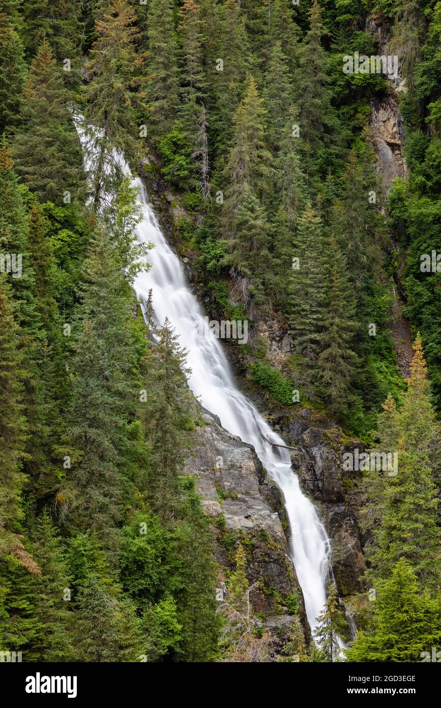 Primrose Falls in Chugach National Forest in Southcentral Alaska. Stock Photo