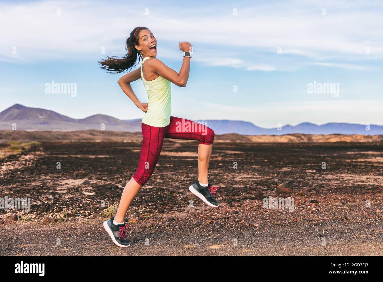 Fun Fitness Workout Personal Trainer Athlete Woman Happy Goofy Jumping Fun Fitness Workout Personal Trainer Athlete Woman Happy Goofy Jumping