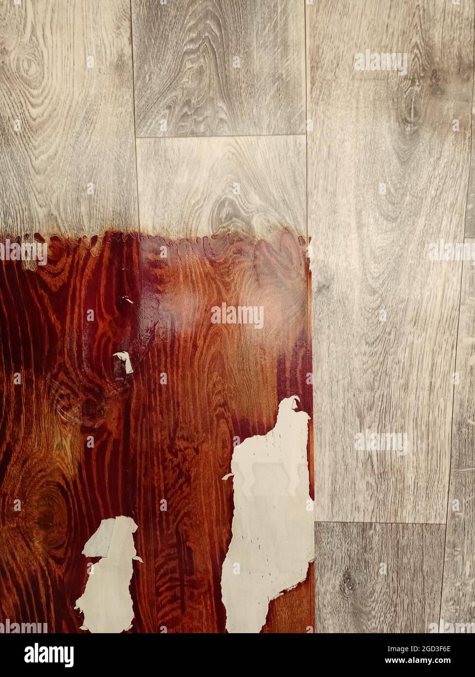 Old linoleum. The floor after the fire.A burntout piece of linoleum