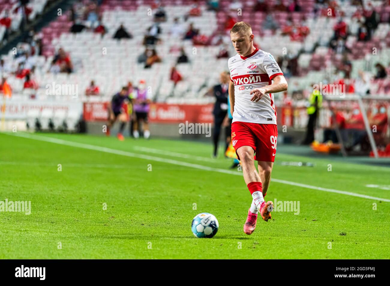 Belgrade. 24th July, 2019. Crvena Zvezda's Milan Rodic (R) vies with HJK's  Nikolai Alho (L) during UEFA Champions League first leg of the second  qualifying round between Serbia's Crvena Zvezda and Finland's