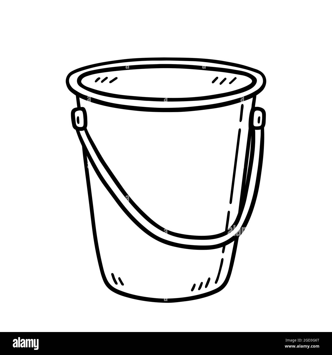 Cleaning bucket with handle isolated on white background. Vector hand-drawn illustration in doodle style. Suitable for your projects, decorations, logo, various designs. Stock Vector