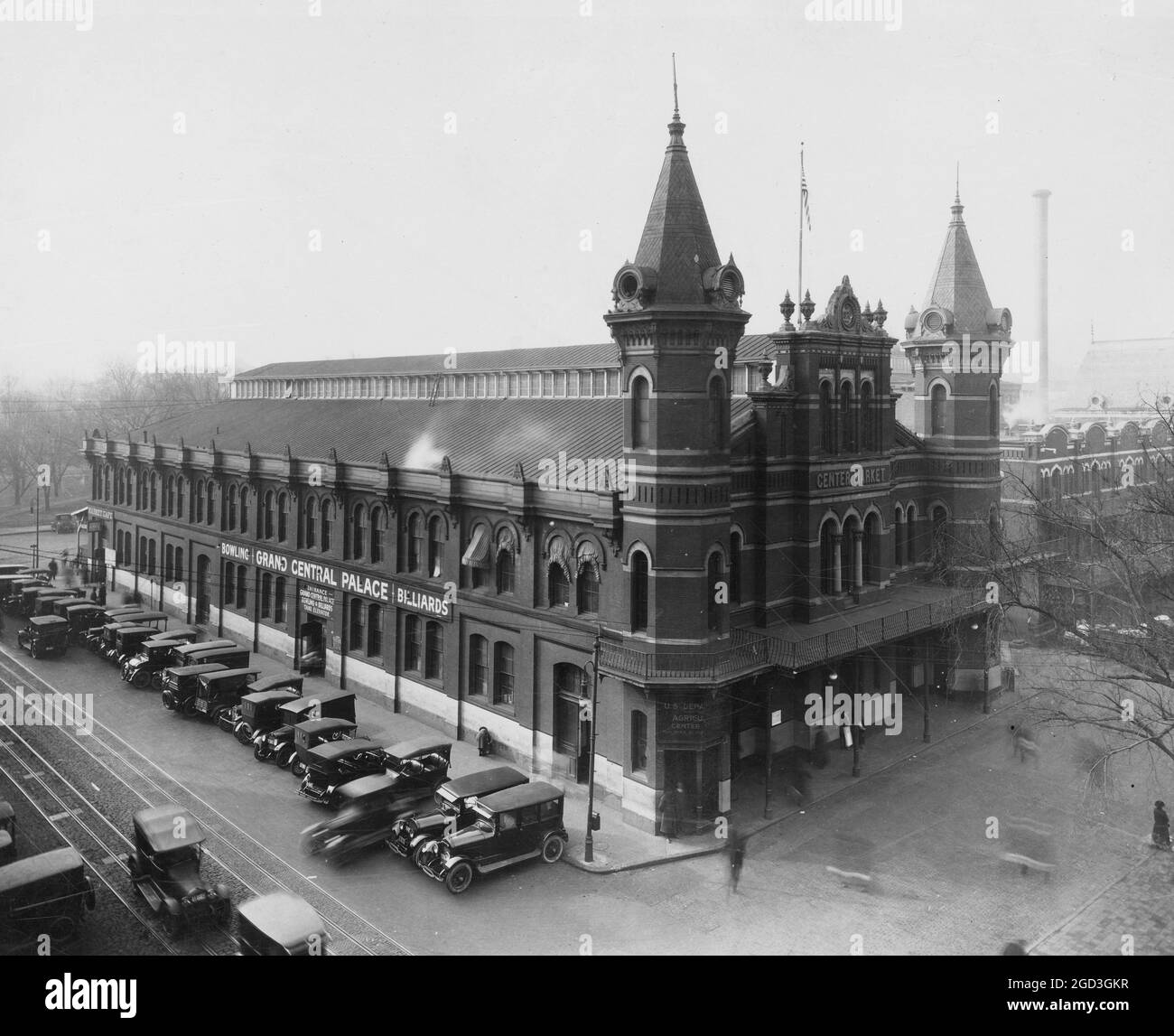 Grand Central Palace, which contains bowling alleys and billard parlor at Center Market, Washington, D.C. ca.  1910 Stock Photo