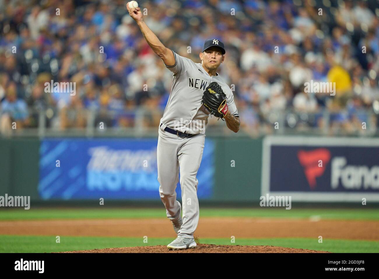 August 9 2021 New York pitcher Johnathan Loaisiga (43) throws to first