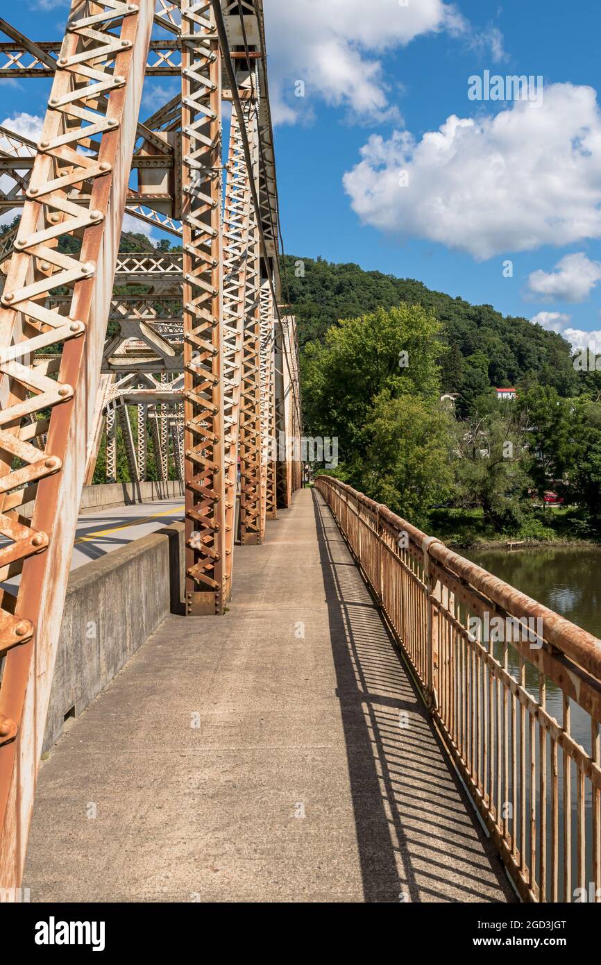 The walkway along the Tidioute bridge that spans the Allegheny river in Tidioute, Pennsylvania