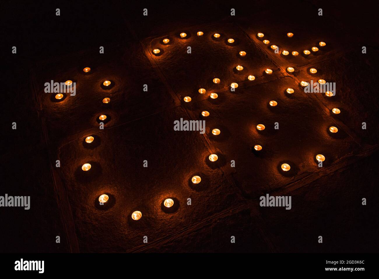 Glowing lights in 'Om' shape, the total essence of Hinduism, Pune, Maharashtra, India Stock Photo