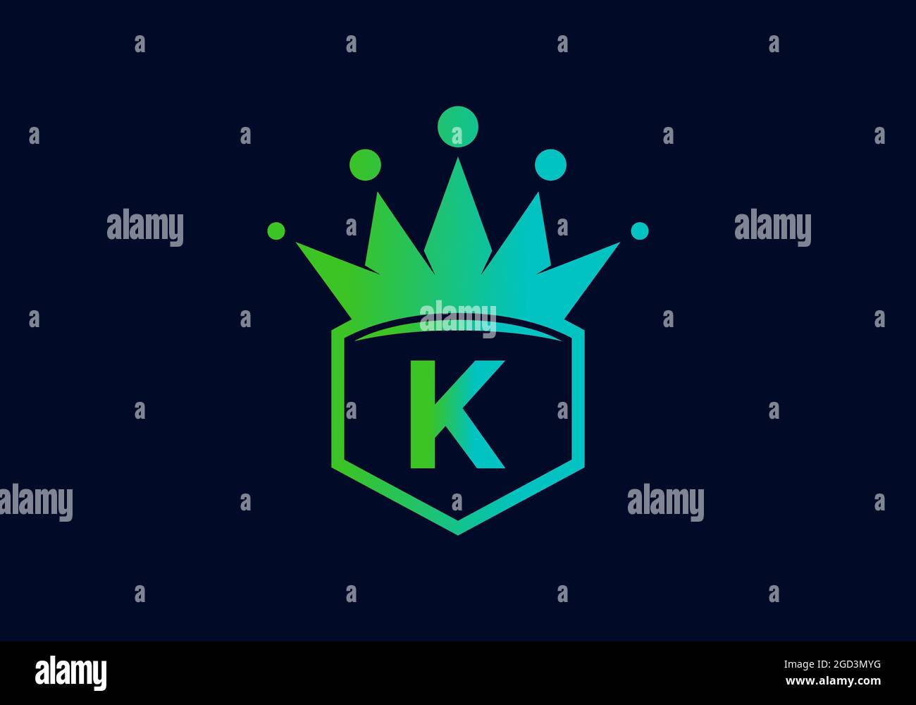 Green blue gradient color of K initial letter in frame with crown design  Stock Vector Image & Art - Alamy