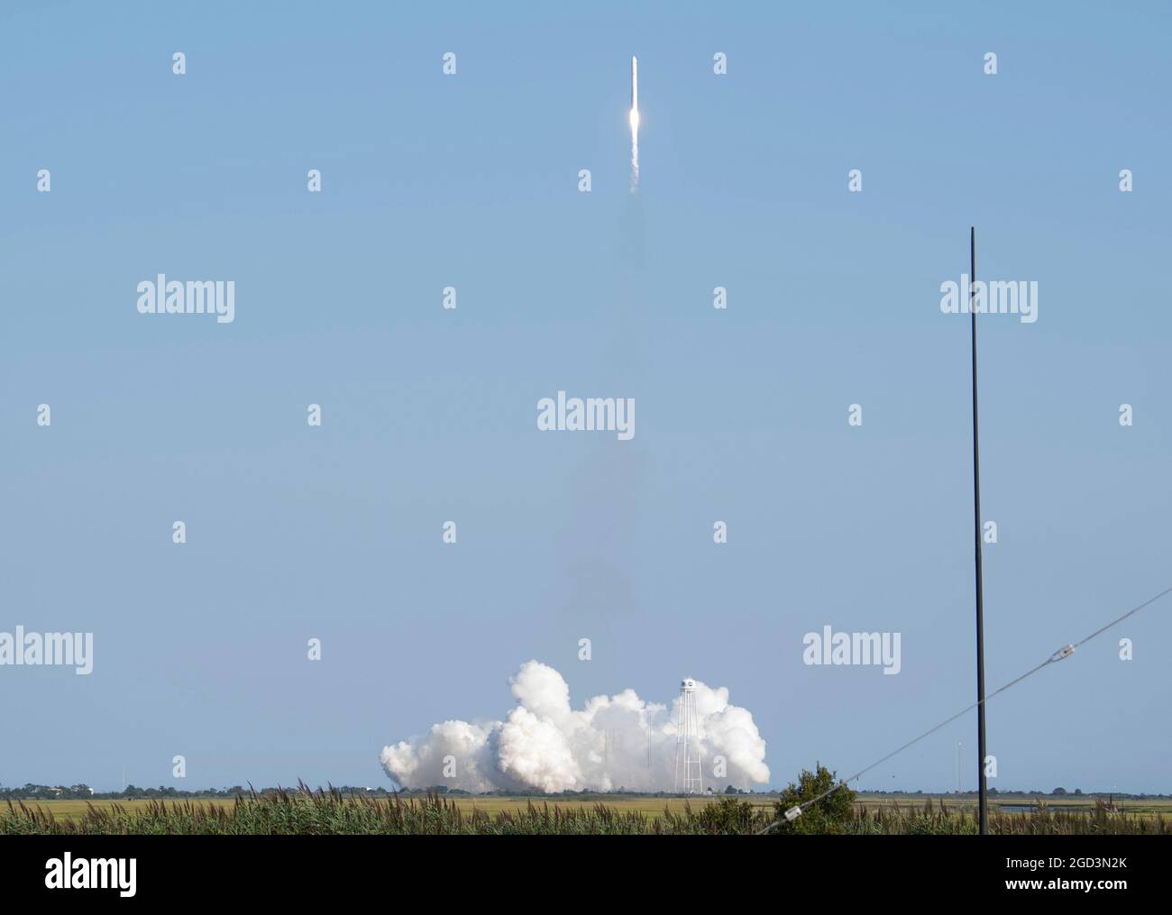 Atlantic Regional Spaceport, US,  Aug. 10, 2021, A Northrop Grumman Antares rocket carrying a Cygnus resupply spacecraft launches from Pad-0A of the Mid-Atlantic Regional Spaceport, Tuesday, Aug. 10, 2021, at NASA's Wallops Flight Facility in Virginia. Northrop Grummans 16th contracted cargo resupply mission with NASA will deliver nearly 8,200 pounds of science and research, crew supplies and vehicle hardware to the International Space Station and its crew. Mandatory Credit: Joel Kowsky/NASA via CNP Stock Photo