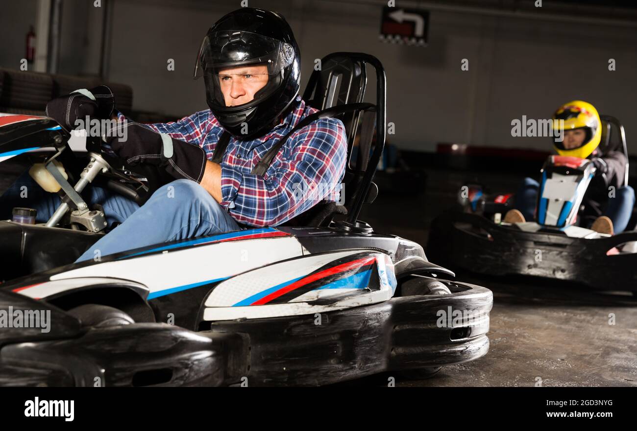 Man driving gokart car Stock Photo Alamy