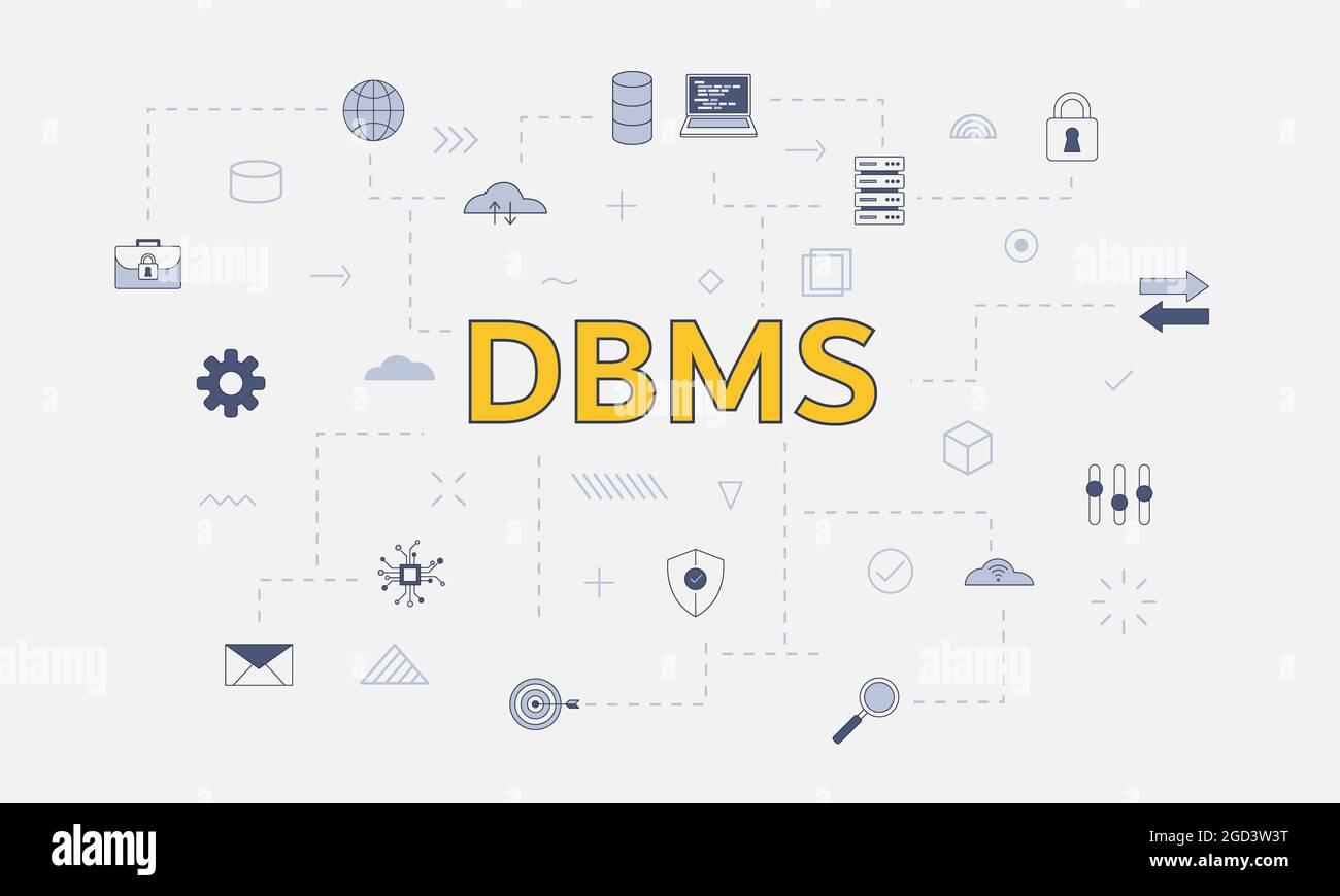 dbms database management system concept with icon set with big word or text on center vector illustration Stock Photo