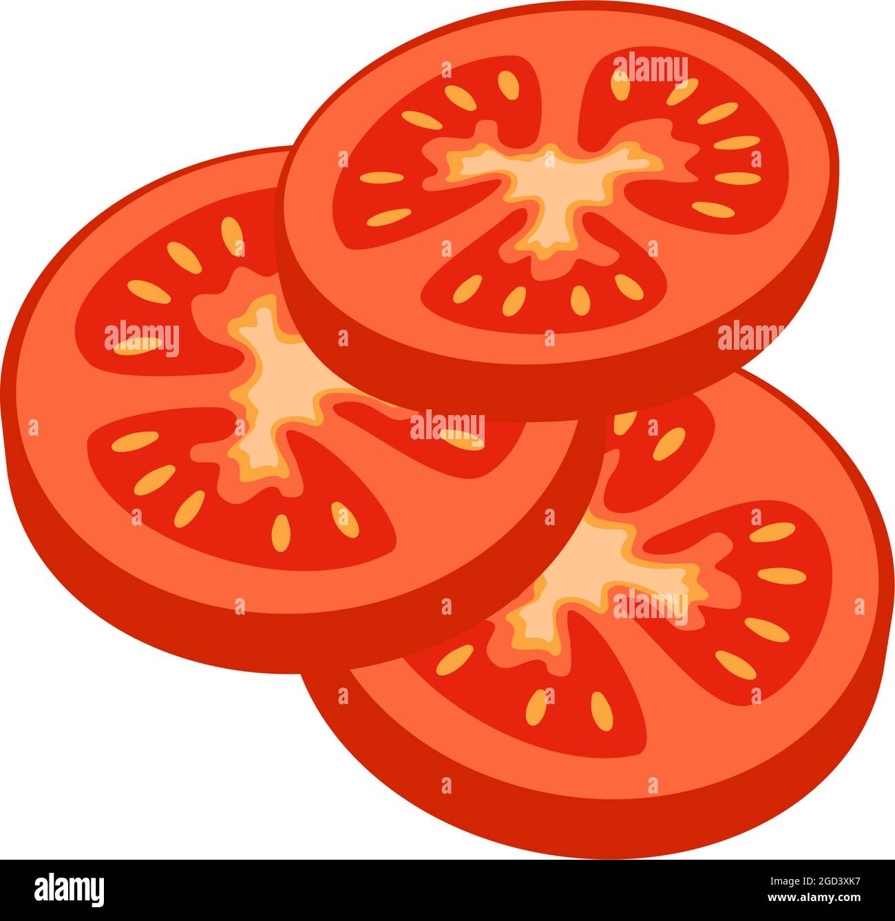 Tomato sliced into circles. Red vegetable slices, harvest for making tomato paste or salad. Food product for healthy eating Stock Vector
