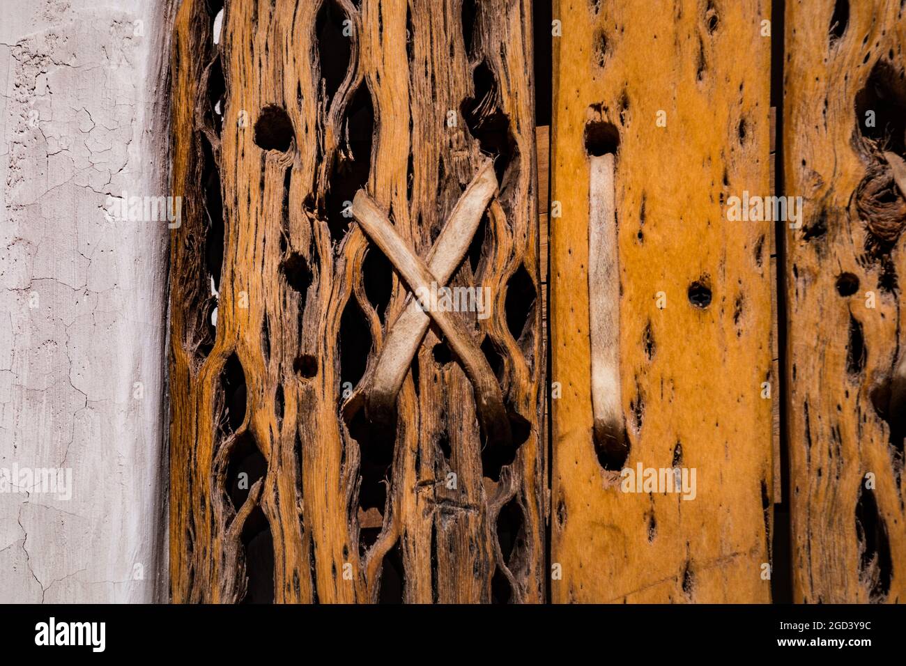 Bell tower doors of the church of Toconao in the Atacama Desert, Chile Stock Photo
