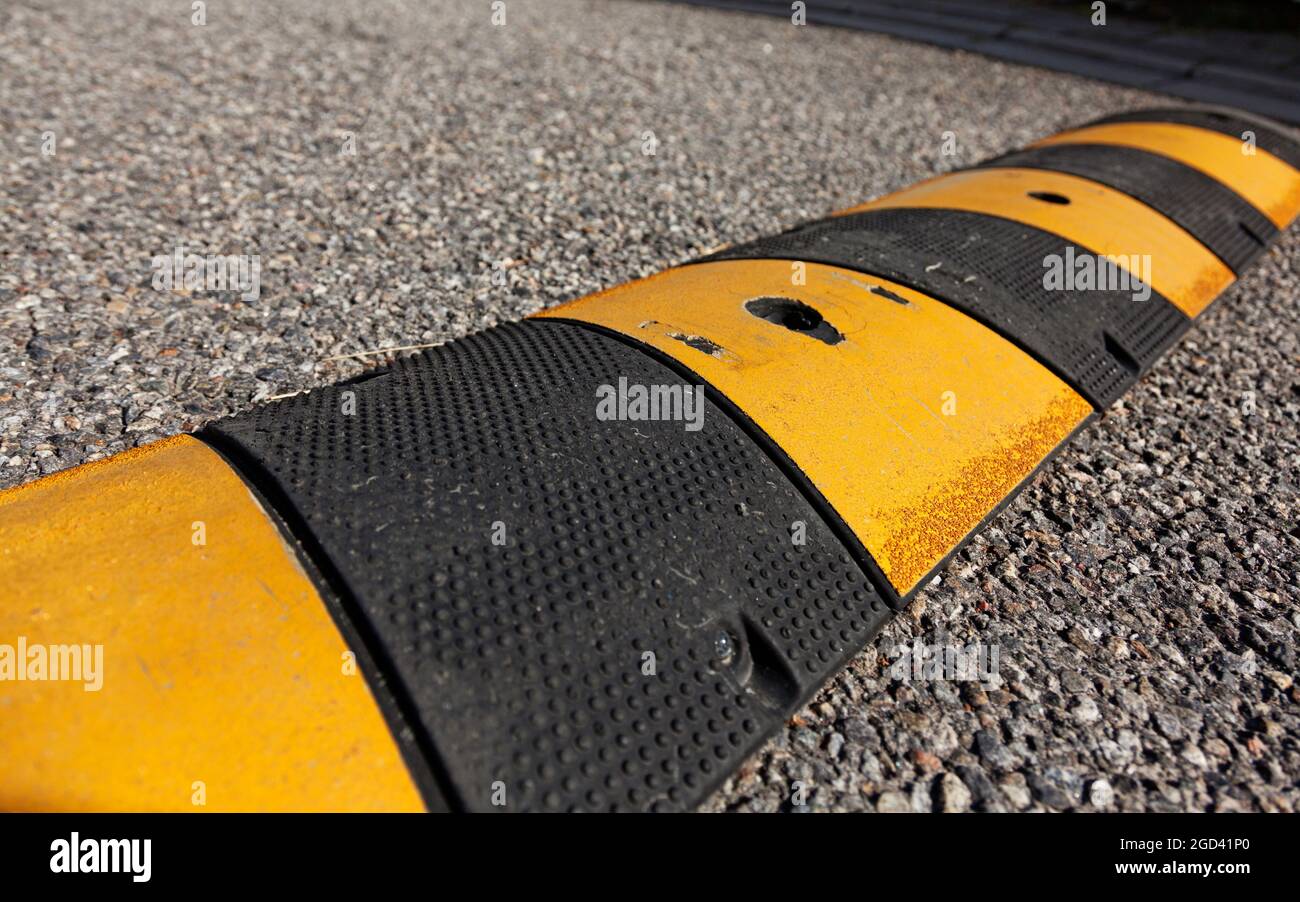 Black And Yellow Speed Bumps Stock Photo Alamy