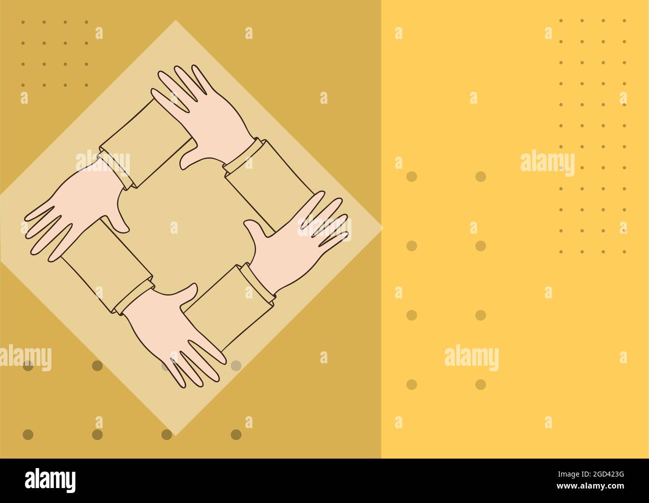 Four Hands Drawing Holding Arm Together Showing Connection Symbol. Connected Arms Design Holds